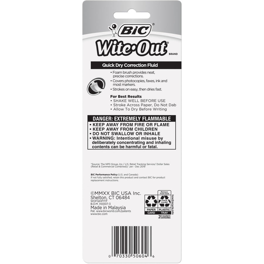 BIC Quick Dry Correction Fluid, White, 1 Pack (WOFQDP1WHI)