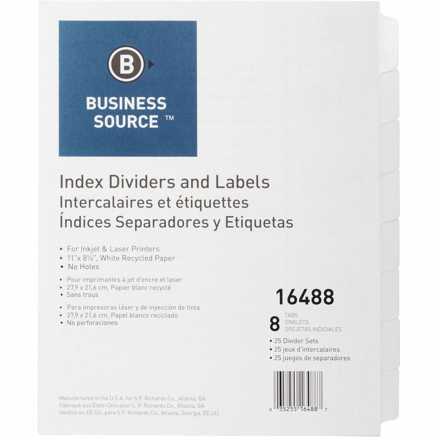 Business Source Unpunched Index Dividers Set (16488)