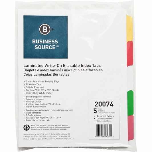 Business Source Laminated Write-On Tab Indexes (20074)