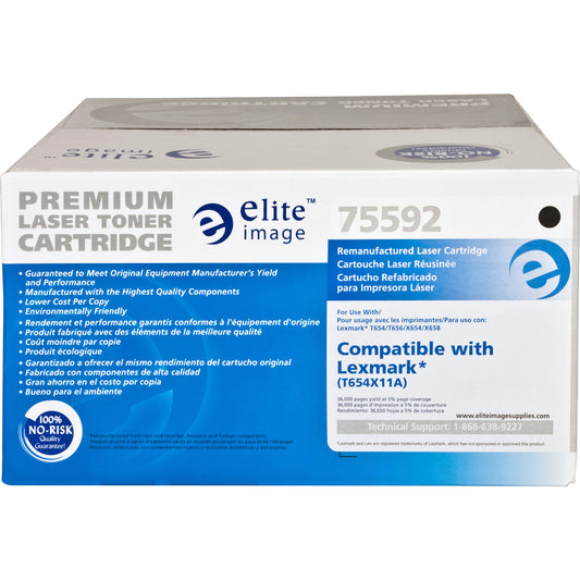 Elite Image Remanufactured High Yield Laser Toner Cartridge - Alternative for Lexmark T654X11A - Black - 1 Each (75592)