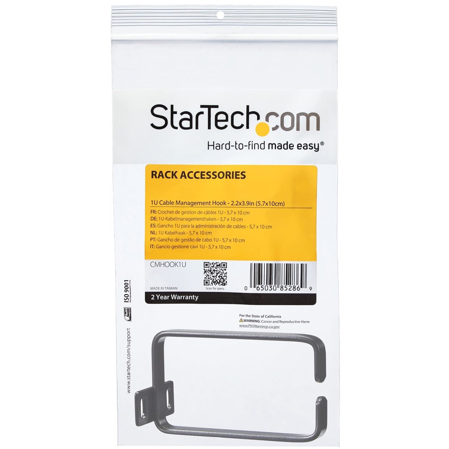 StarTech 1u Rack Cable Management D-ring (CMHOOK1U)