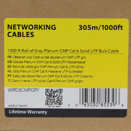 StarTech 1000 Ft Gray Plenum Cmp Cat6 Bulk Cable (WIRC6CMPGRY)
