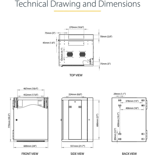 StarTech 15u Wall Mount Network Cabinet 16in Deep (RK1520WALHM)