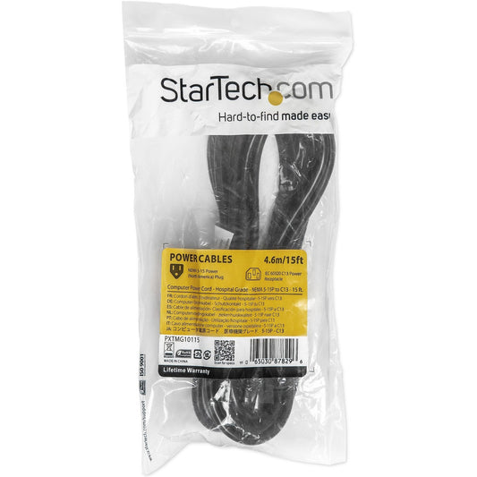 StarTech 15ft Hospital Power Cord, Nema 5-15p/c14 (PXTMG10115)