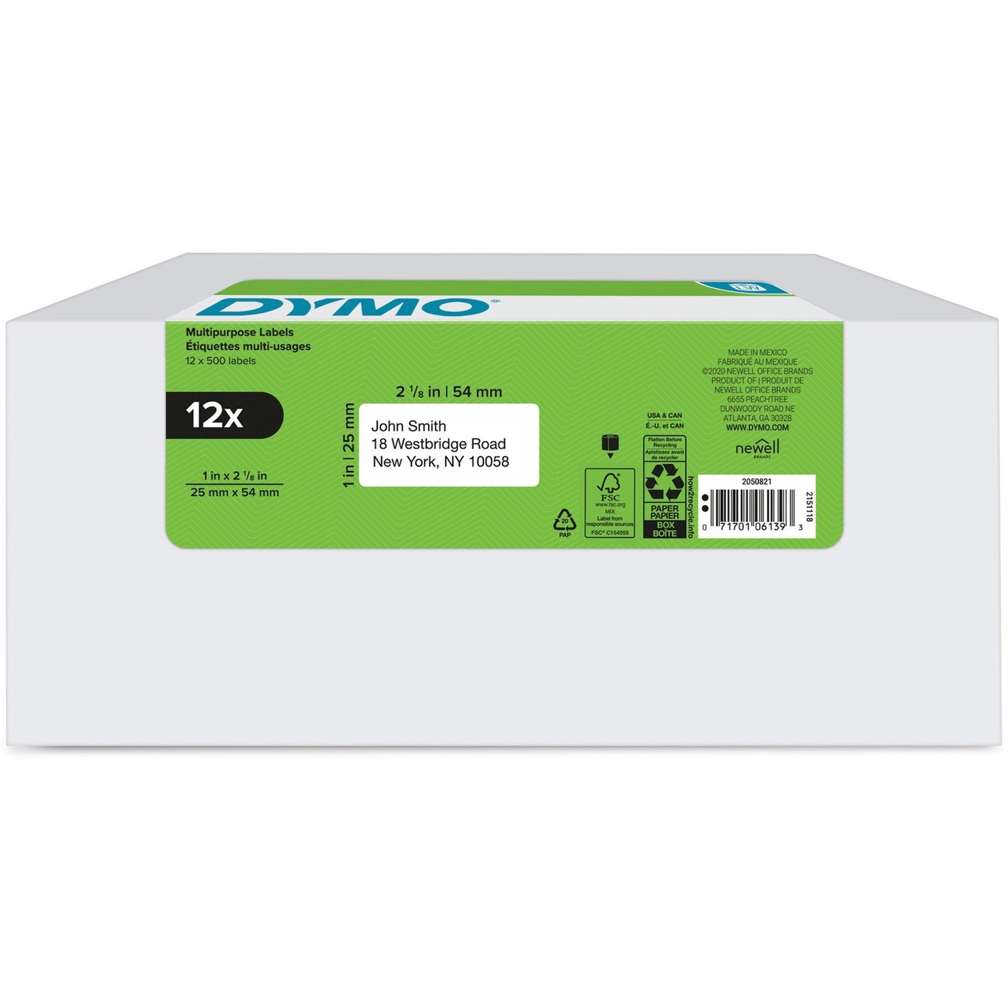 DYMO Dy Lw 1in X 2-1/8in Wht Multi 500ct 12pk (2050821)