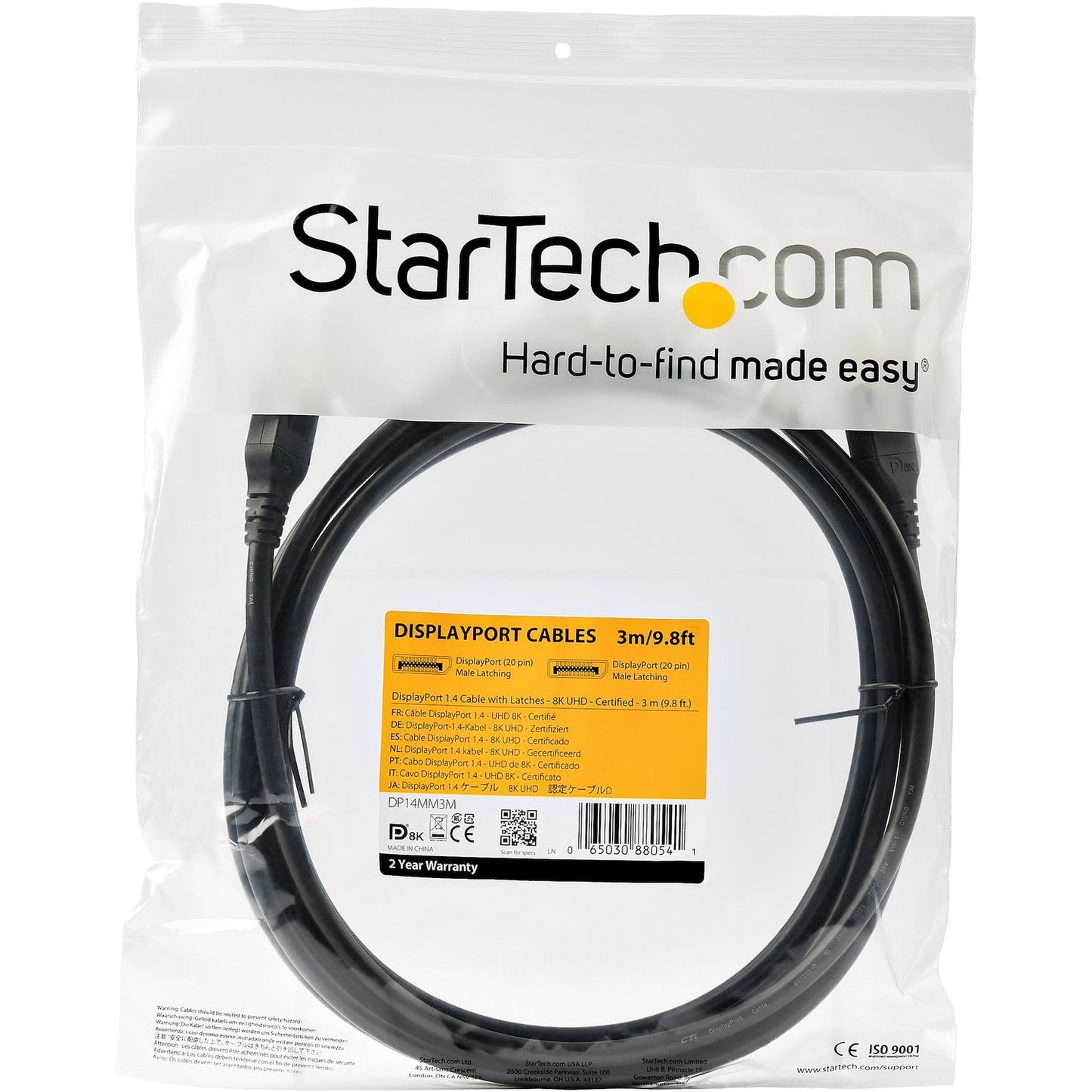 StarTech 10ft Certified 8k Displayport 1.4 Cable (DP14MM3M)