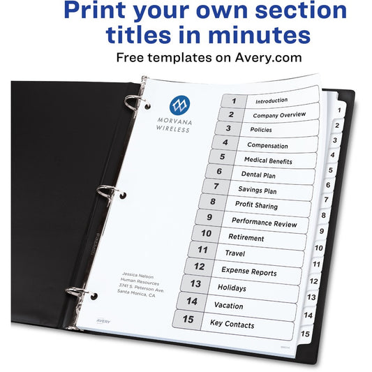 15-tab Custom Table of Contents Dividers (11825)
