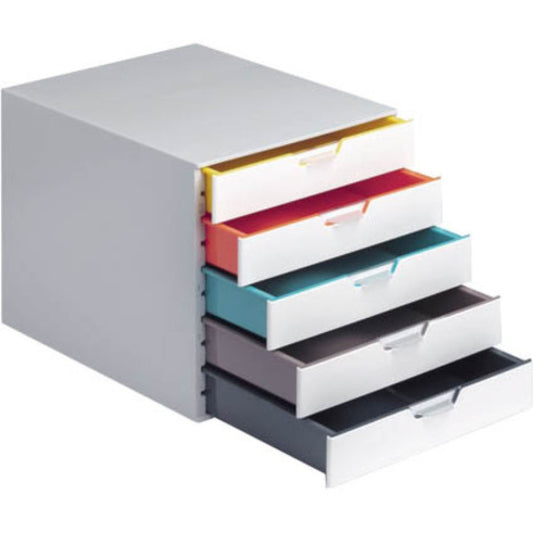 DURABLE VARICOLOR MIX 5 Drawer Desktop Storage Box, White/Multicolor (762527)
