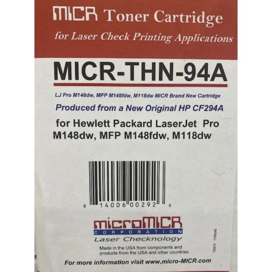 microMICR Remanufactured MICR Laser Toner Cartridge - Alternative for HP CF294A - Black - 1 Each (MICRTHN94A)