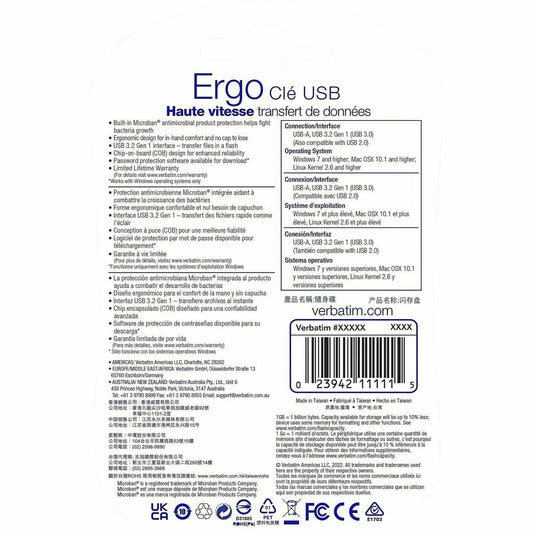 Verbatim 128GB Ergo USB 3.0 Flash Drive - Blue (70880)