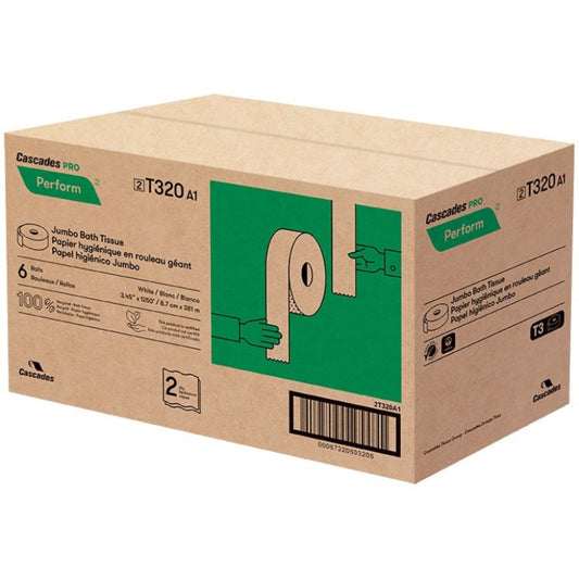 Cascades Perform Jumbo Toilet Paper, 2 Ply, White (T320)