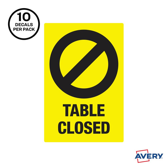 Surface Safe TABLE CLOSED Preprinted Decals (83075)