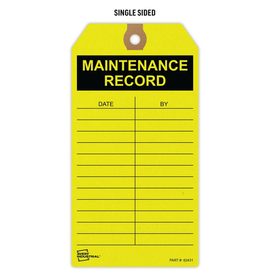 Preprinted MAINTENANCE RECORD Hang Tags (62431)