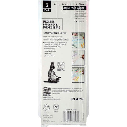 Zebra Pen Mildliner Brush Double-ended Creative Marker Fluorescent Pack (79105)