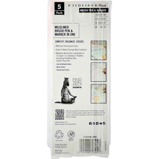 Zebra Pen Mildliner Brush Double-ended Creative Marker Warm Color Pack (79305)