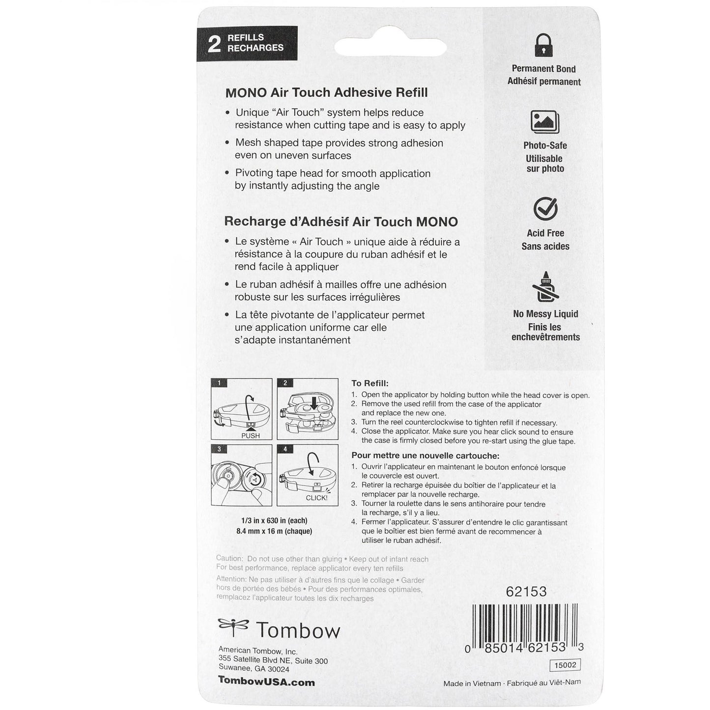 Tombow Refill 2-Pack, MONO Air Touch Adhesive (62153)