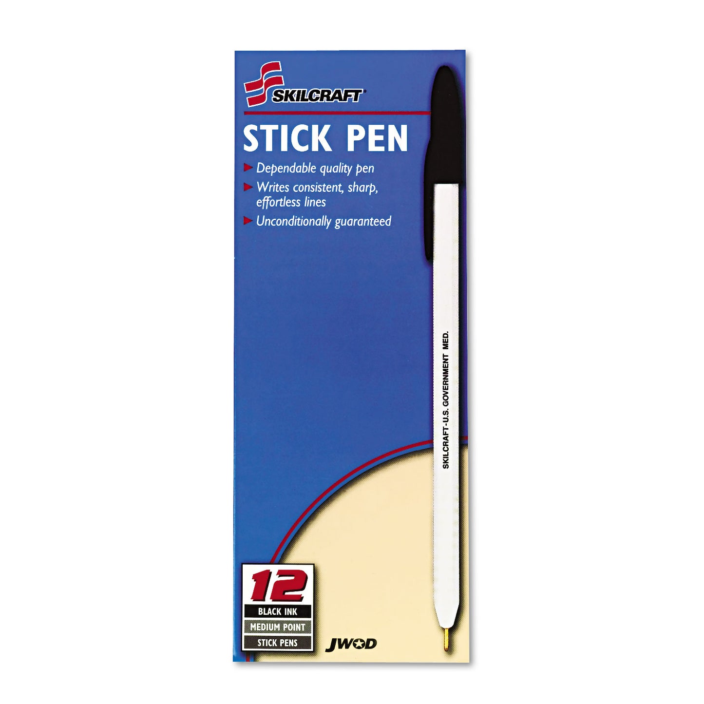 AbilityOne 7520010589978, SKILCRAFT Ballpoint Pen, Stick, Medium 1 mm, Black Ink, White Barrel, Dozen