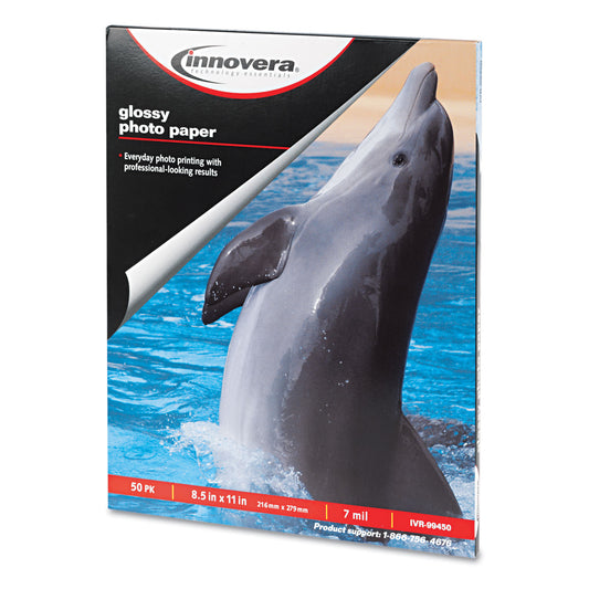 Innovera Glossy Photo Paper, 7 mil, 8.5 x 11, Glossy White, 50/Pack (99450)