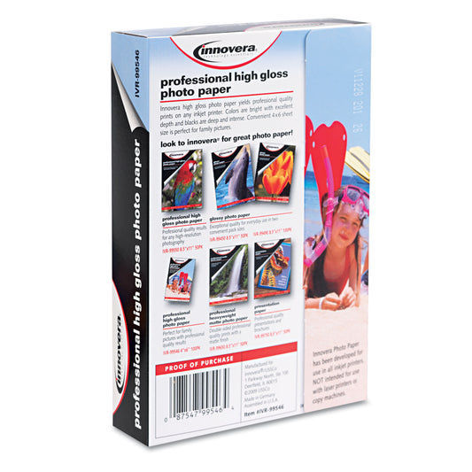Innovera High-Gloss Photo Paper, 10 mil, 4 x 6, High-Gloss White, 100/Pack (99546)