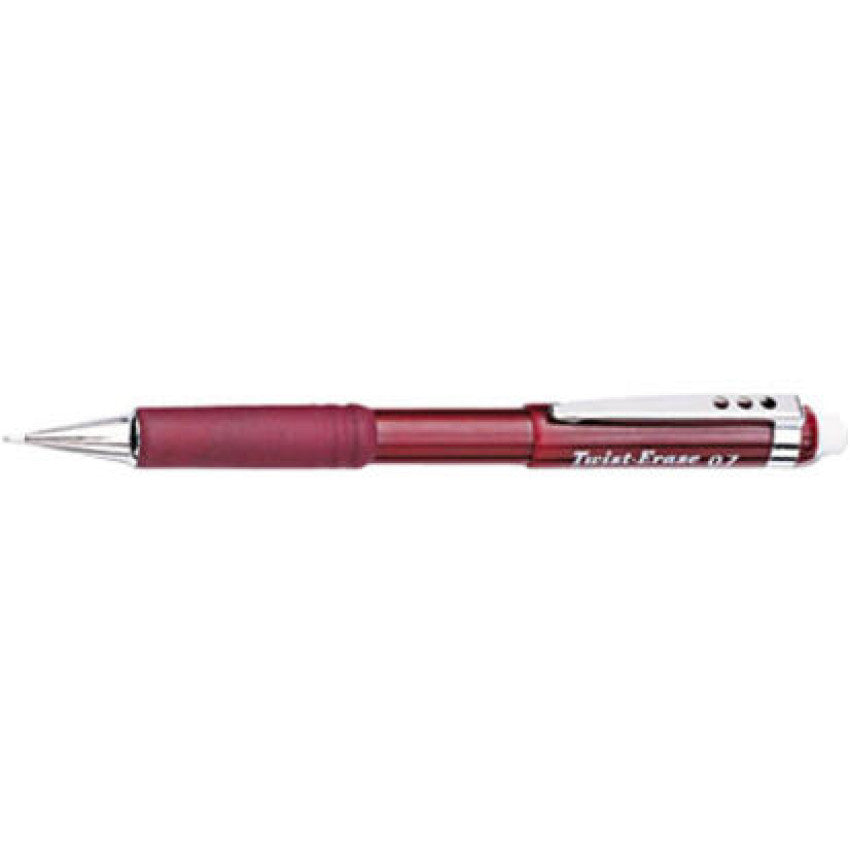 Pentel Twist-Erase III Mechanical Pencil, 0.7 mm, HB (#2), Black Lead, Red Barrel (QE517B)