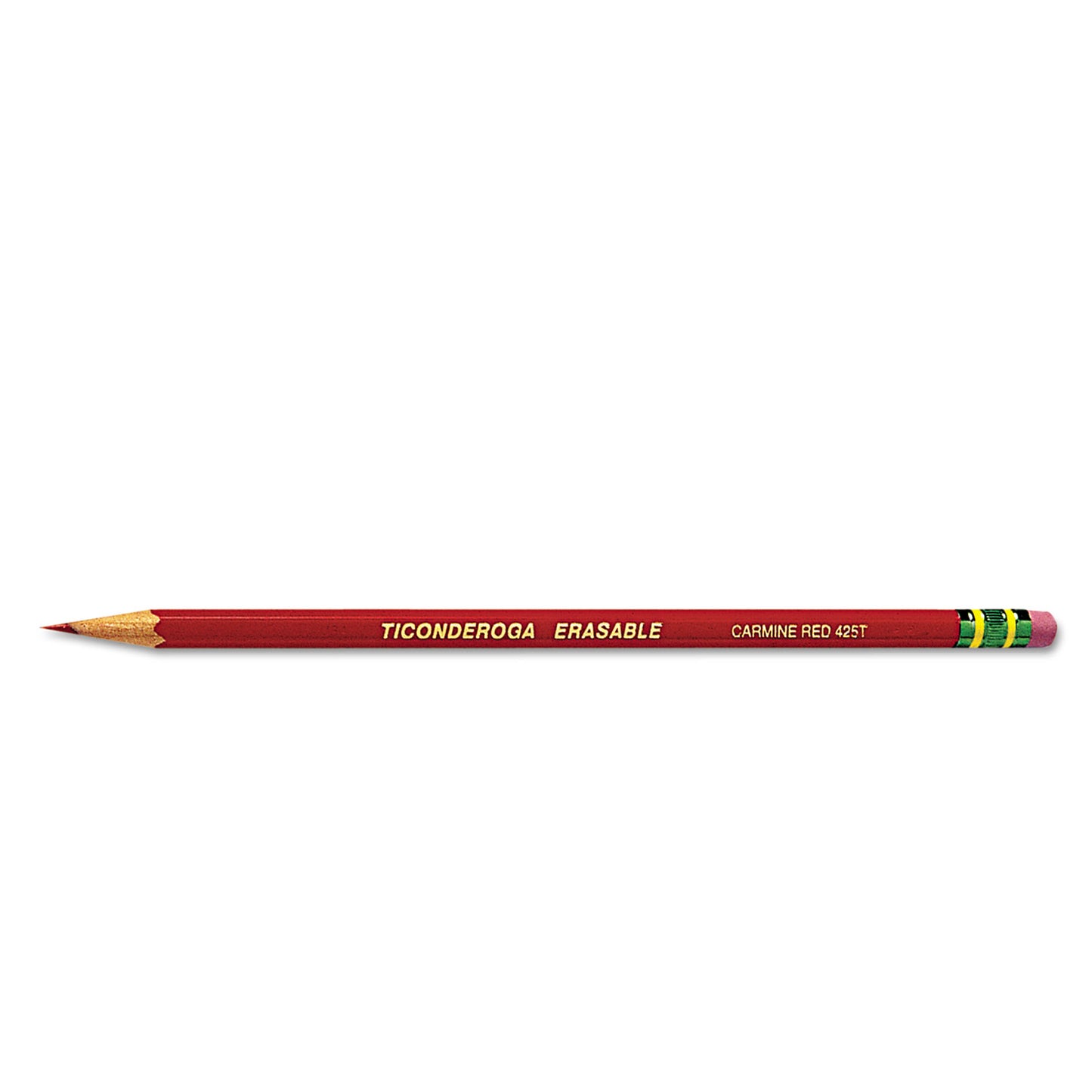 Ticonderoga Erasable Colored Pencils, 2.6 mm, 2B, Carmine Red Lead, Carmine Red Barrel, Dozen (14259)