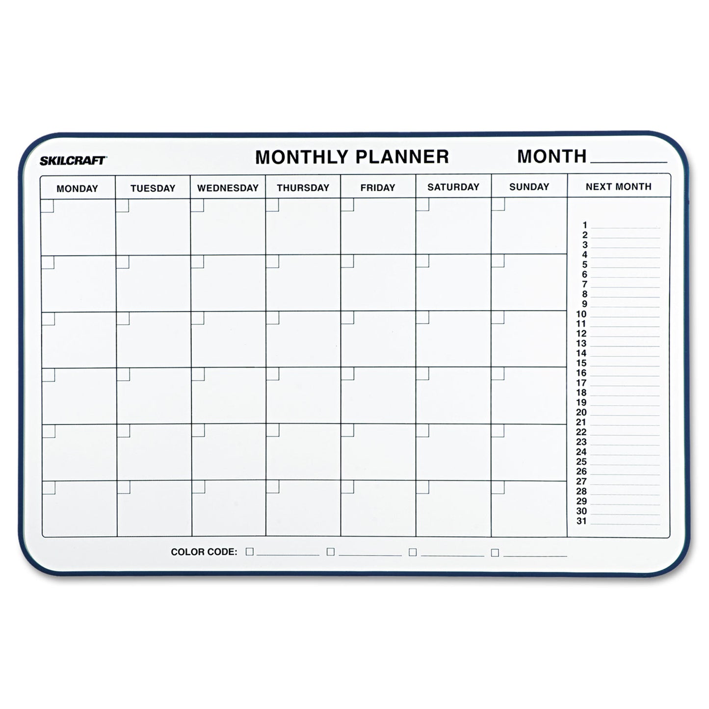 AbilityOne 7520014845263, SKILCRAFT Cubicle Calendar Board, One Month, 24 x 36, White Surface, Aluminum Frame