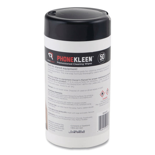 Read Right PhoneKleen Wet Wipes, Cloth, 5 x 5, 50/Tub (RR1403)