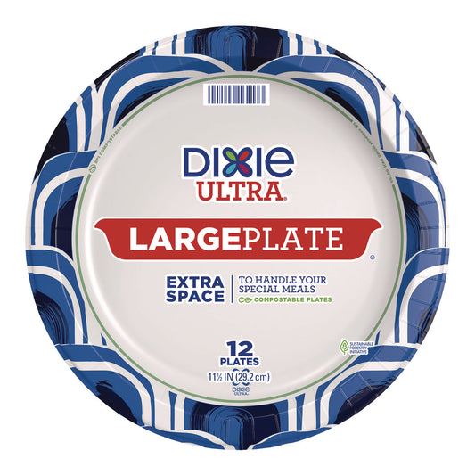 Dixie Heavy Duty Disposable Dinnerware, Large Plate, 11.5" dia, Floral, Blue/Yellow/White, 12/Pack (16217)