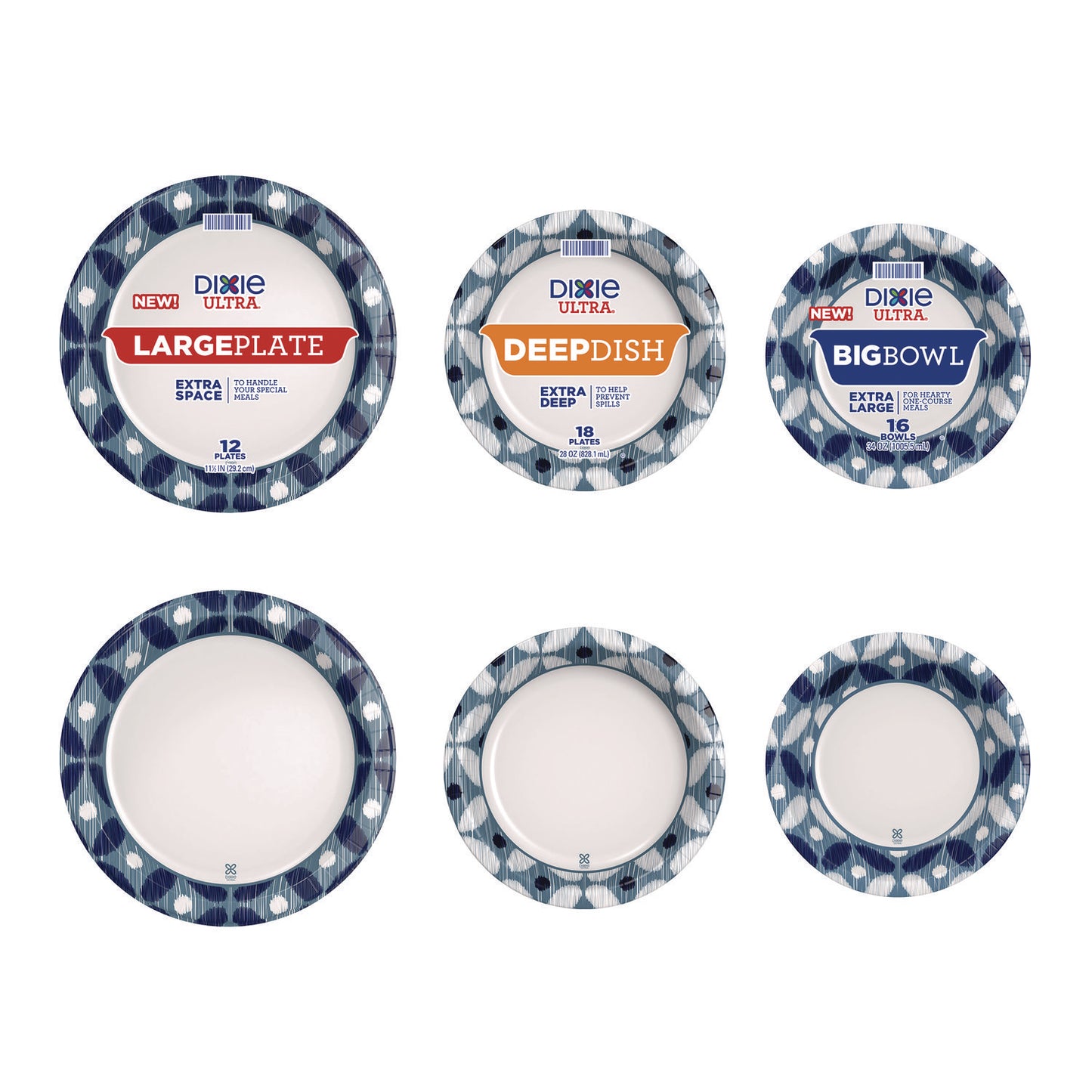 Dixie Heavy Duty Disposable Dinnerware, Large Plate, 11.5" dia, Floral, Blue/Yellow/White, 12/Pack (16217)