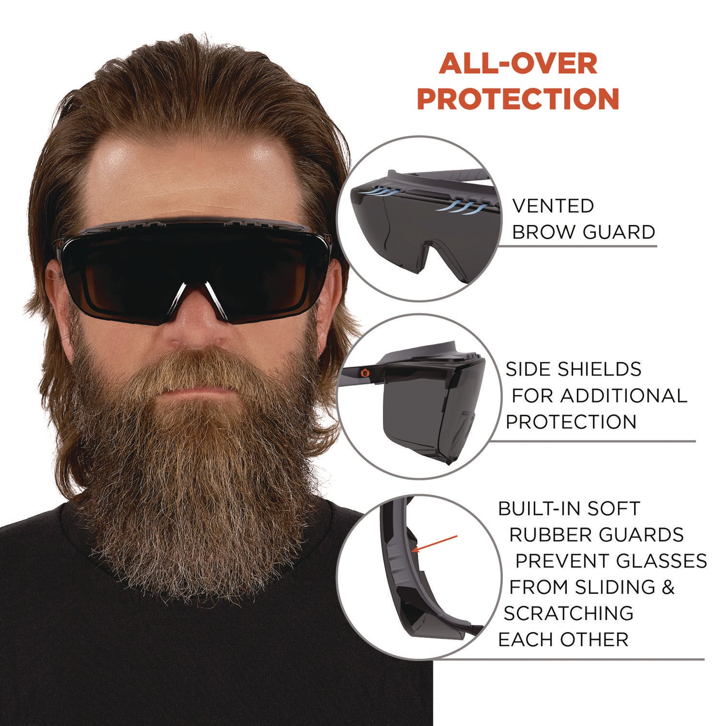 ergodyne Skullerz OSMIN Safety Glasses, Matte Black Polycarbonate Frame, Smoke Polycarbonate Lens (55105)