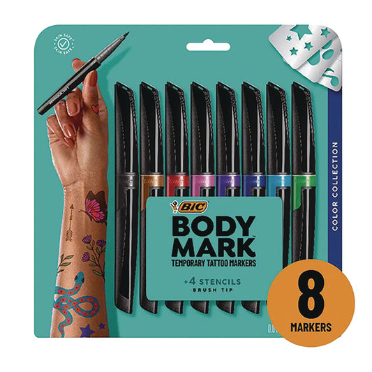 BIC BodyMark Temporary Tattoo Markers, Fine Brush Tip, Assorted Colors, 8/Pack (MTBP81AST)