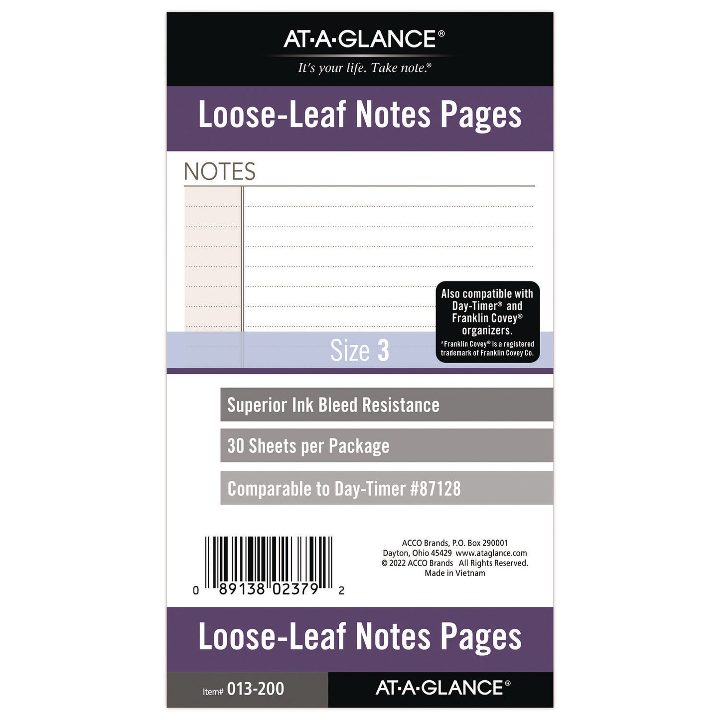 AT-A-GLANCE Lined Notes Pages for Planners/Organizers, 6.75 x 3.75, White Sheets, Undated (013200)