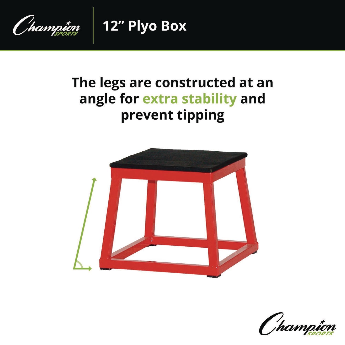 Champion Sports Plyo Box, 15" x 15", Plywood/Rubber/Steel, Red/Black (PXB12)