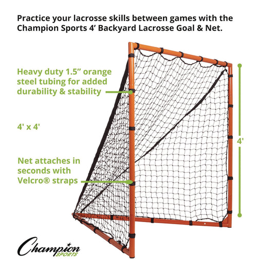 Champion Sports Backyard Lacrosse Goal & Net, 4 ft x 4 ft, 1.25" dia Frame (LNGL44)