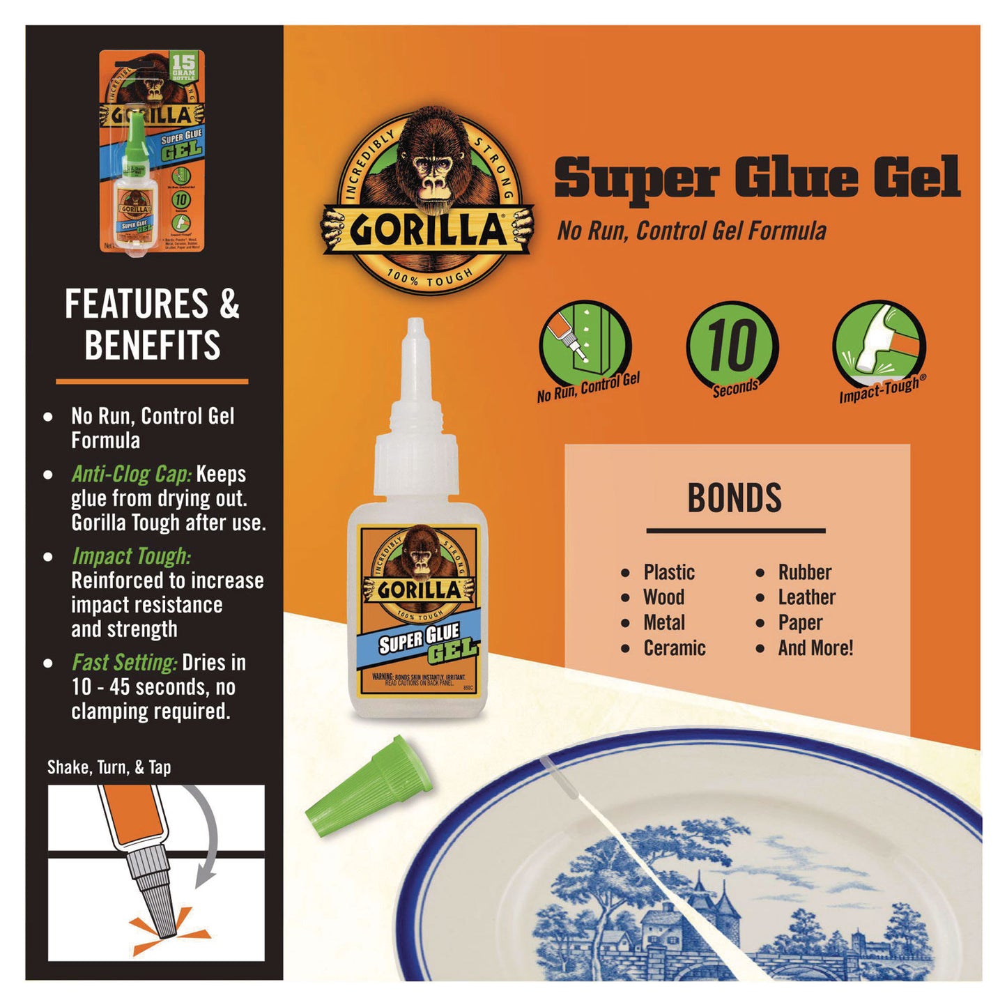 Gorilla Super Glue Gel, 0.88 oz, Dries Clear (102433)