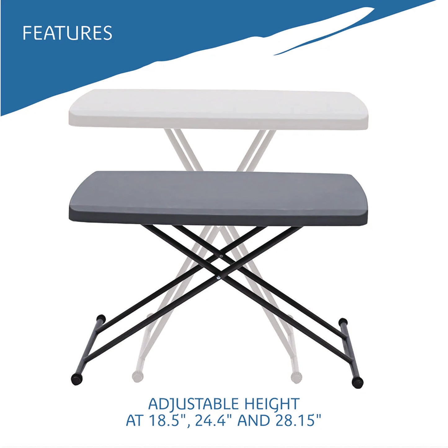 Iceberg IndestrucTable Classic Personal Folding Table, 30" x 20" x 25" to 28", Charcoal (65491)