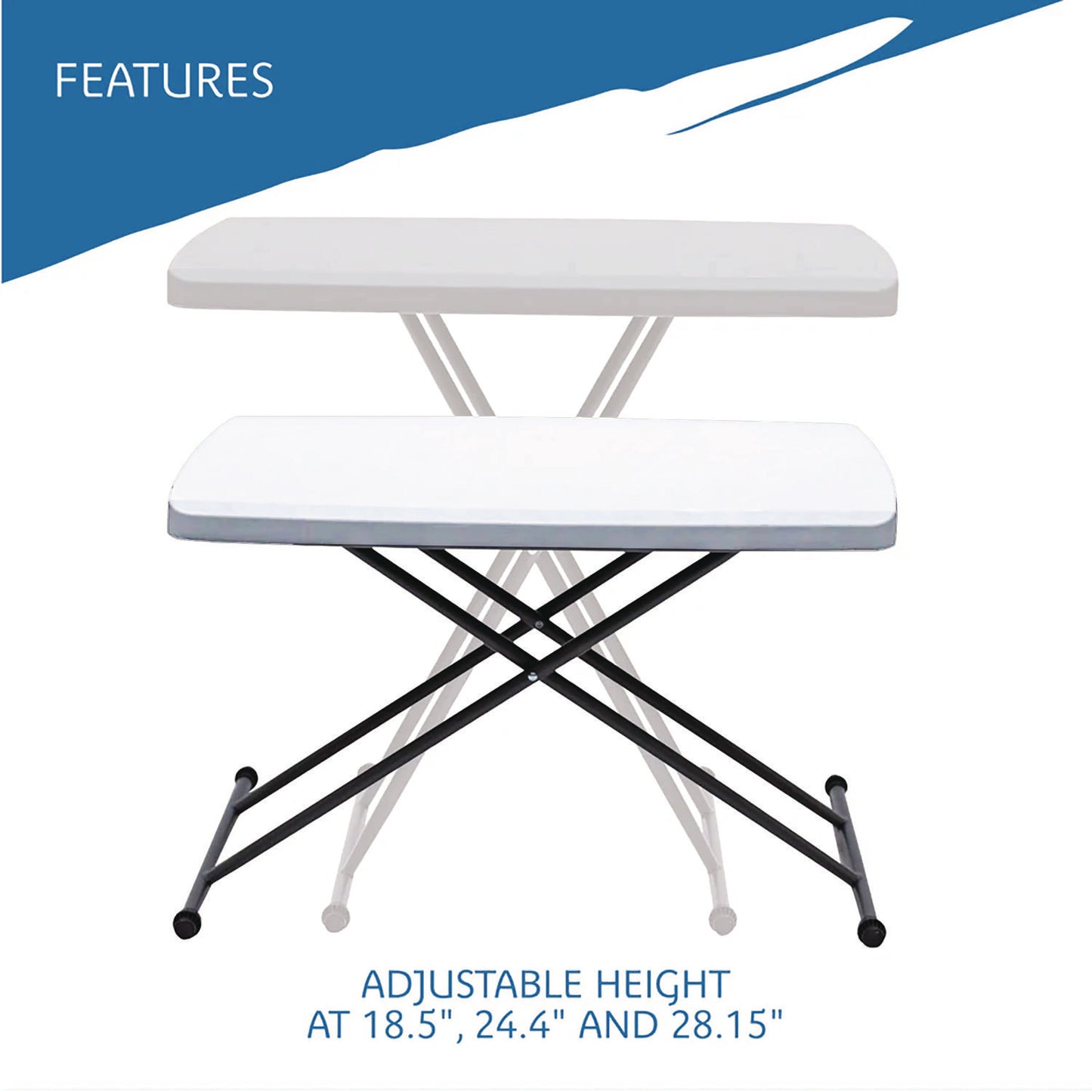 Iceberg IndestrucTable Classic Personal Folding Table, 30" x 20" x 25" to 28", Platinum/Gray (65490)