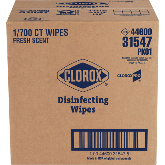 Clorox Disinfecting Wipes, 1-Ply, 7 x 8, Fresh Scent, White, 700/Bucket (31547)