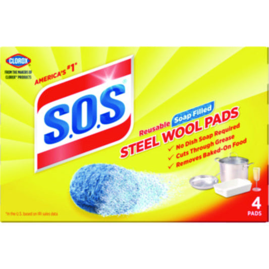 Steel Wool Soap Pad, Steel, 4/Box, 24 Boxes/Carton