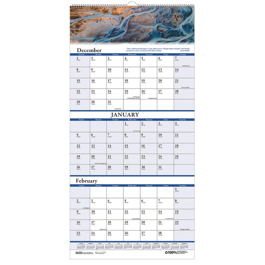 House of Doolittle Earthscapes Recycled 3-Month Vertical Wall Calendar, Scenic Photography, 8 x 17, White Sheets, 14-Month: Dec 2024 to Jan 2026 (3636)