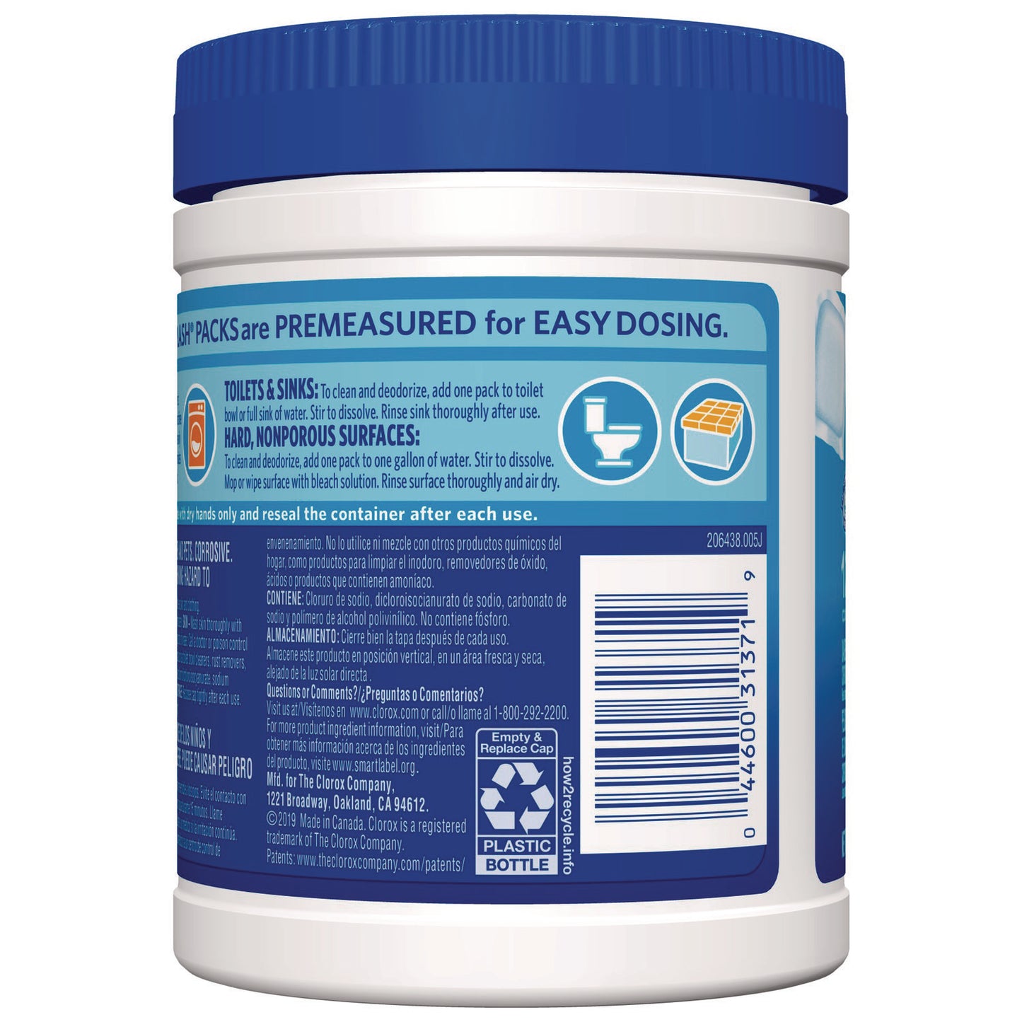 Clorox Zero Splash Bleach Packs, Regular, 12 Tabs/Pack, 6 Packs/Carton (31371)