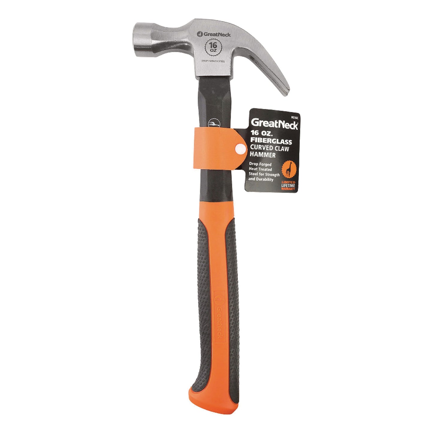 Great Neck 16 oz Claw Hammer with High-Visibility Orange Fiberglass Handle (HG16C)