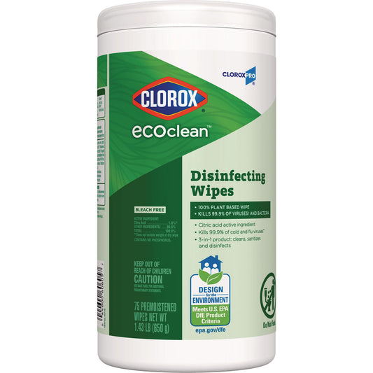 Clorox EcoClean Disinfecting Wipes, 1-Ply, 8 x 7, Unscented, White, 6/Carton (60605CT)