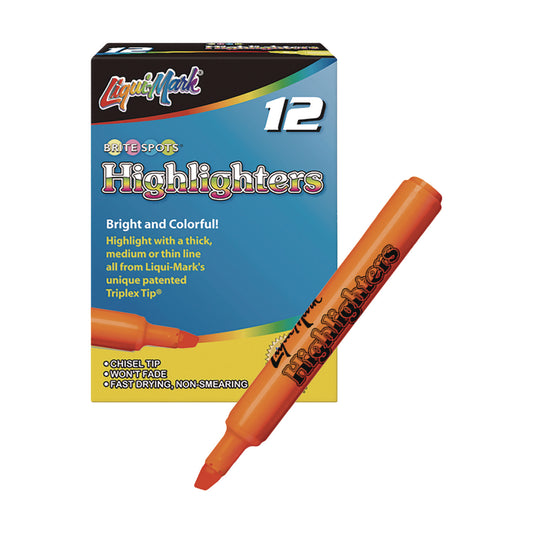 Liqui-Mark Tank Fluorescent Highlighter, Orange Ink, Chisel Tip, Orange Barrel, Dozen (60625)