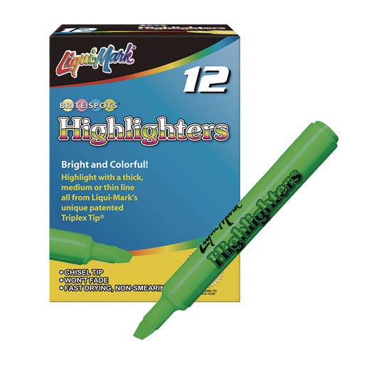 Liqui-Mark Tank Fluorescent Highlighter, Green Ink, Chisel Tip, Green Barrel, Dozen (61211)