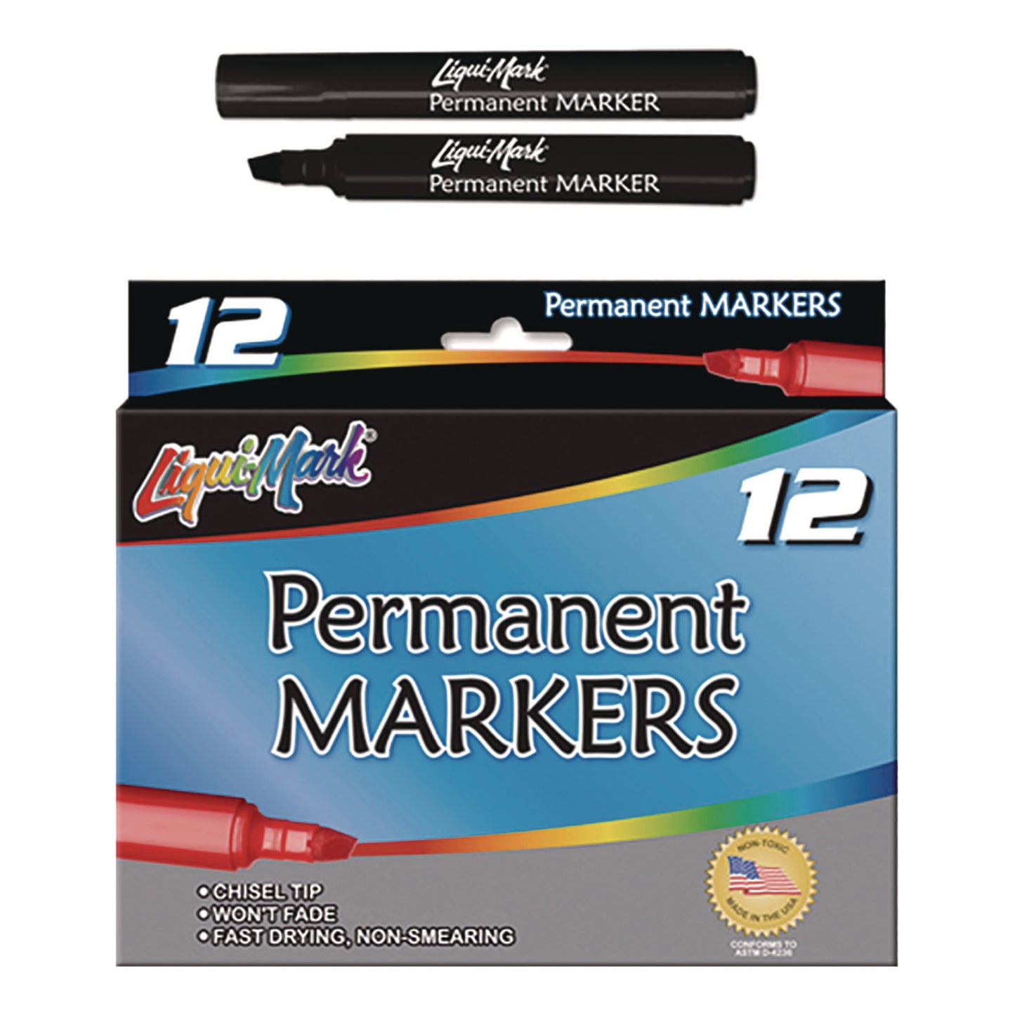 Liqui-Mark Permanent Marker, Chisel Tip, Black, Dozen (91201)