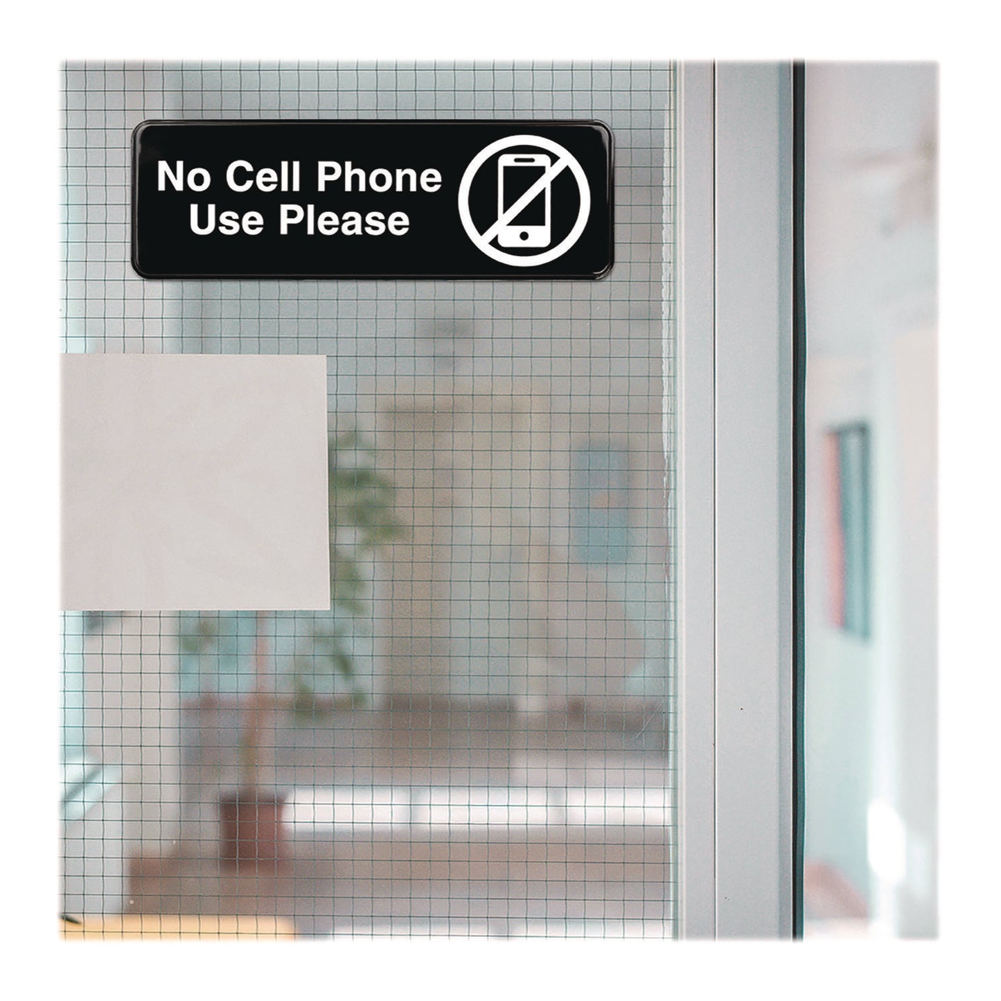 Excello Global Products No Cell Phone Use Please Indoor/Outdoor Wall Sign, 9 x 3, Black Face, White Graphics, 3/Pack (EGPHD0266S)