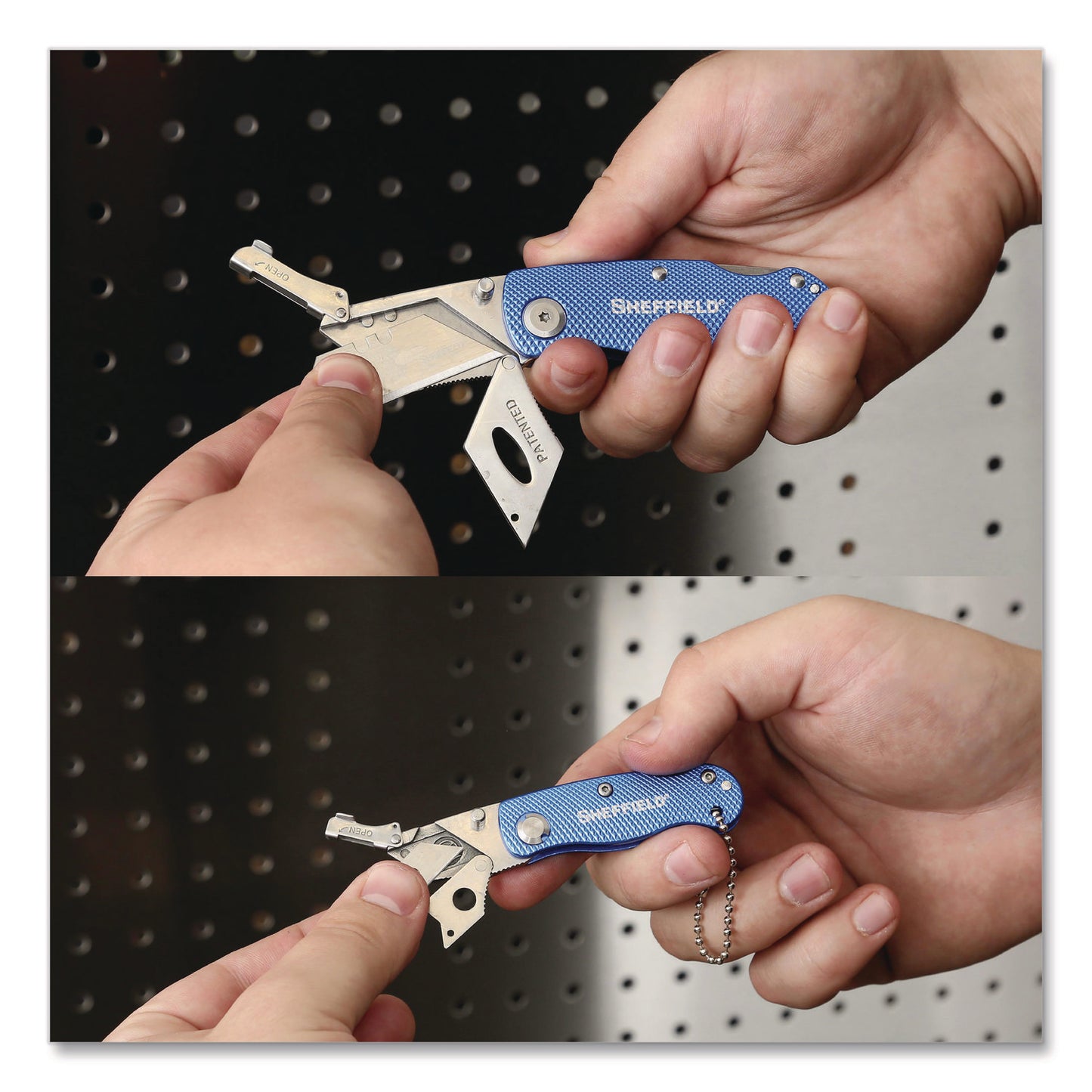 Sheffield Folding Lock Back Utility Knife Set, 1 Standard, 1 Mini, Blue (12117)