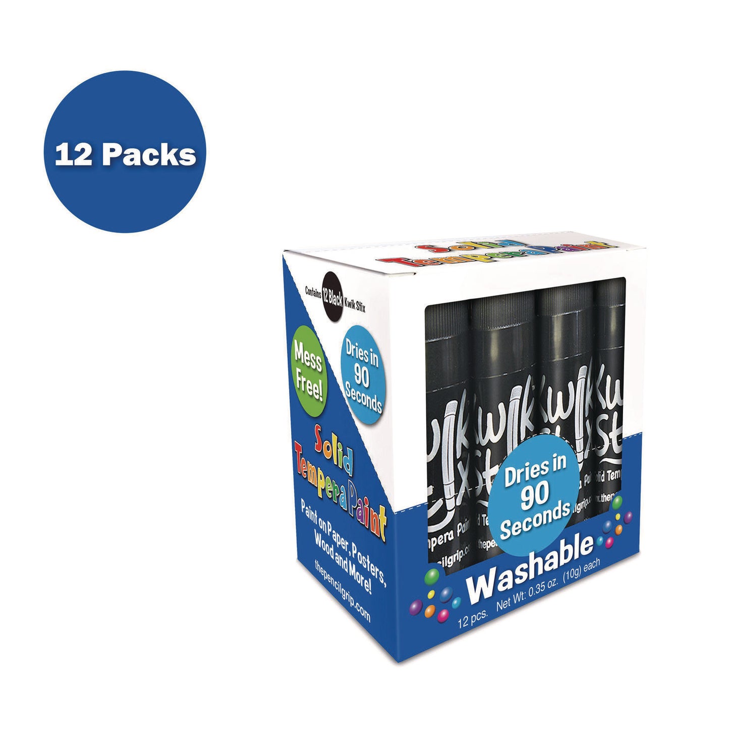 The Pencil Grip Kwik Stix Single Color Pack, 0.7" x 3.5", Black, 12/Pack, 12 Packs/Carton (6001012)