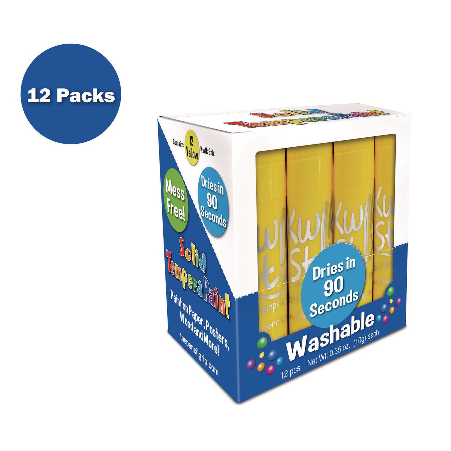 The Pencil Grip Kwik Stix Single Color Pack, 0.7" x 3.5", Yellow, 12/Pack, 12 Packs/Carton (6006012)